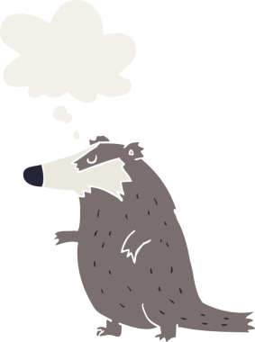 Düşünce baloncuğu olan çizgi film porsuğu insan tarafından çizilmiş.