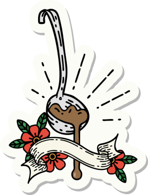 Bir insan tarafından çizilmiş et suyu dolu dövme kepçesinin çıkartması.