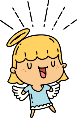 Bir insan tarafından çizilmiş geleneksel dövme stili şarkı söyleyen bir meleğin çizimi