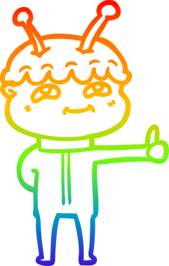 Gökkuşağı gradyan çizimi bir insan tarafından çizilmiş dost bir uzay adamının çizimi