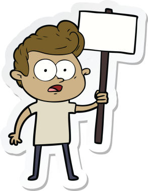 Bir insan tarafından çizilmiş, dik dik bakan bir çizgi film çıkartması.