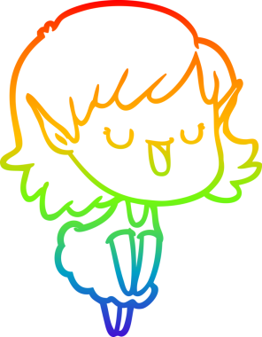 Gökkuşağı gradyan çizgi çizimi bir insan tarafından çizilmiş bir elf kızı