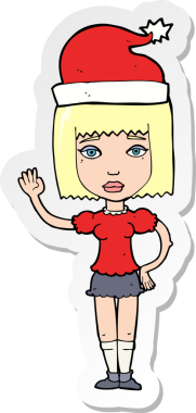 Bir insan tarafından çizilmiş Noel 'e hazır bir karikatür kadının çıkartması.