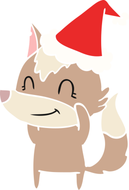 Bir insan tarafından çizilmiş Noel Baba şapkası takan bir kurt resmi.