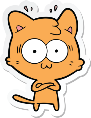 Bir çizgi film çıkartması. Bir insan tarafından çizilmiş, şaşırmış bir kedi.