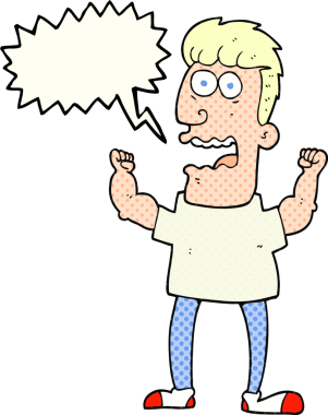 El yazısı çizilmiş çizgi roman konuşma balonu karikatürü bir insan tarafından çizilmiş adamı strese sokuyor