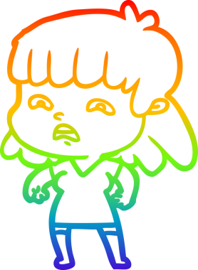 Gökkuşağı gradyan çizimi Bir insan tarafından çizilmiş endişeli bir çizgi kadın