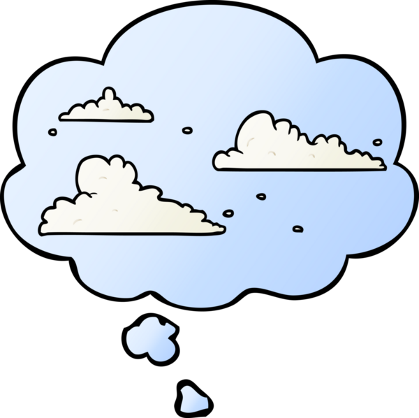 Düşünce baloncuğu olan karikatür bulutları bir insan tarafından çizilmiş.