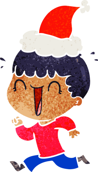 Gülen el, bir insan tarafından çizilmiş Noel Baba şapkası giyen bir adamın retro karikatürünü çizdi.