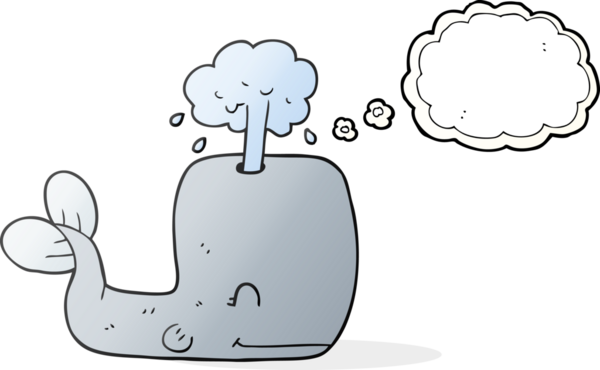 Serbest çizim düşünce baloncuğu bir insan tarafından çizilmiş su püskürten balina.