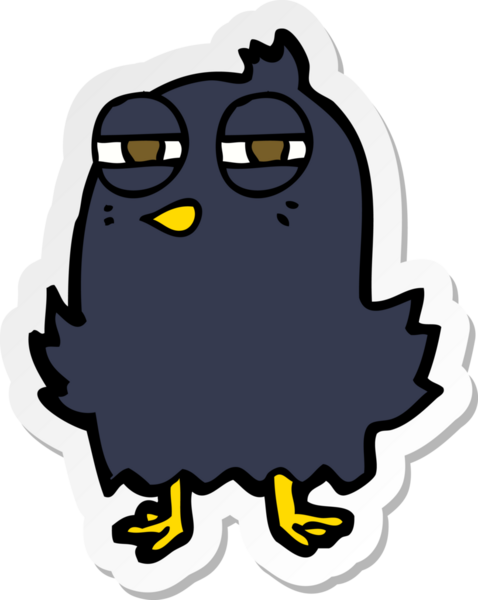 Bir insan tarafından çizilmiş komik bir karikatür kuşunun çıkartması.