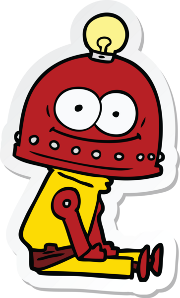 Bir insan tarafından çizilmiş mutlu bir karton robotun çıkartması.