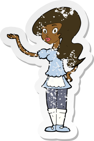 Bir insan tarafından çizilmiş bir çizgi film garsonunun gerilimli çıkartması.