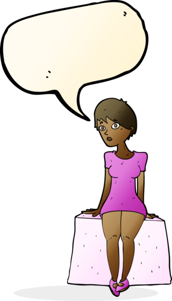 Bir insan tarafından çizilmiş konuşma baloncuğuyla oturan meraklı bir kadın.