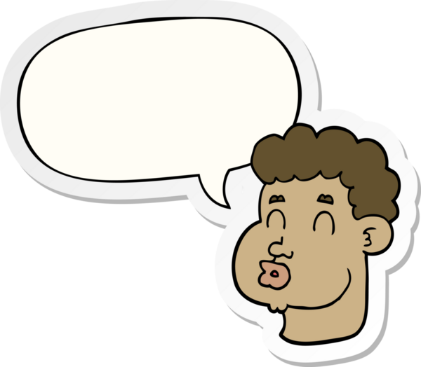 Bir insan tarafından çizilmiş konuşma kabarcığı çıkartmalı erkek yüzü.