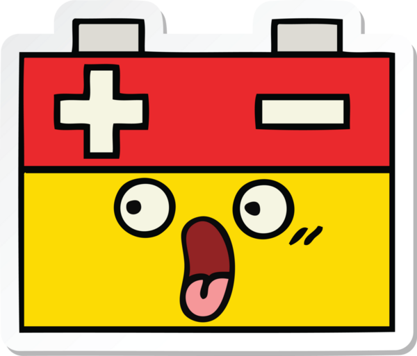 Bir insan tarafından çizilmiş şirin bir araba aküsünün çıkartması.