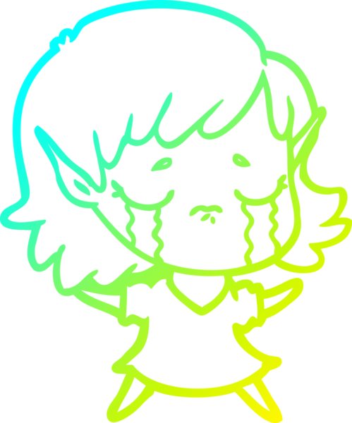 Bir insan tarafından çizilmiş, ağlayan bir elf kızı çizimi.