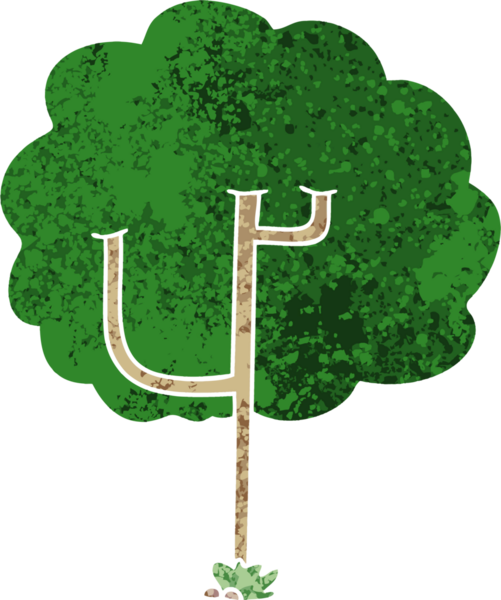 Bir insan tarafından çizilmiş retro illüstrasyon tarzı tuhaf çizgi film ağacı