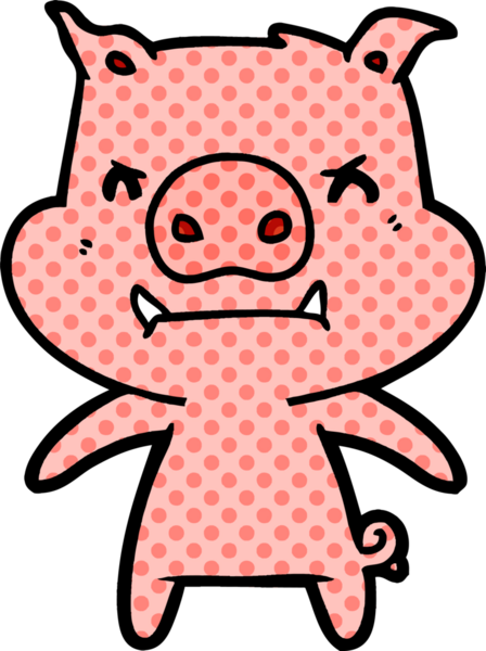 Bir insan tarafından çizilmiş kızgın çizgi film domuzu.