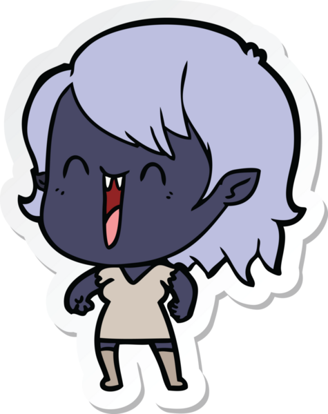 Bir insan tarafından çizilmiş şirin, mutlu bir vampir kızın çıkartması.