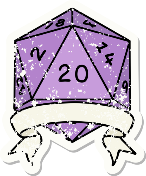 Retro Dövme Biçimi Doğal 20 kritik vuruş D20 zar bir insan tarafından çizildi