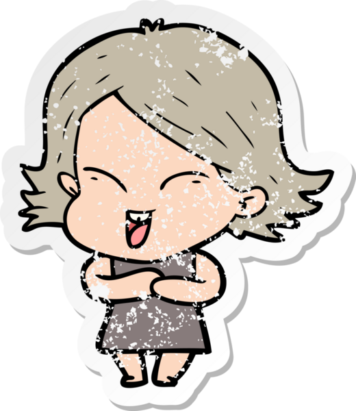 Bir insan tarafından çizilmiş mutlu bir çizgi film kızının sıkıntılı çıkartması.