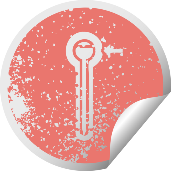 Bir insan tarafından çizilmiş sıcak termometrenin sıkıntılı dairesel soyma etiketi.