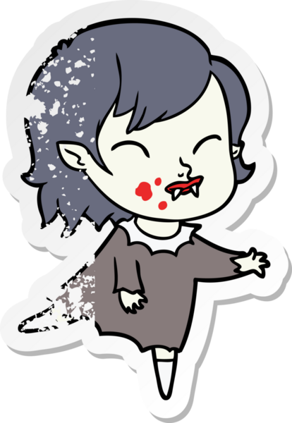 Bir insan tarafından çizilmiş yanağında kan olan vampir bir kızın sıkıntılı çıkartması.