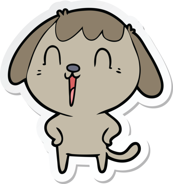 Bir insan tarafından çizilmiş mutlu bir köpeğin çıkartması.