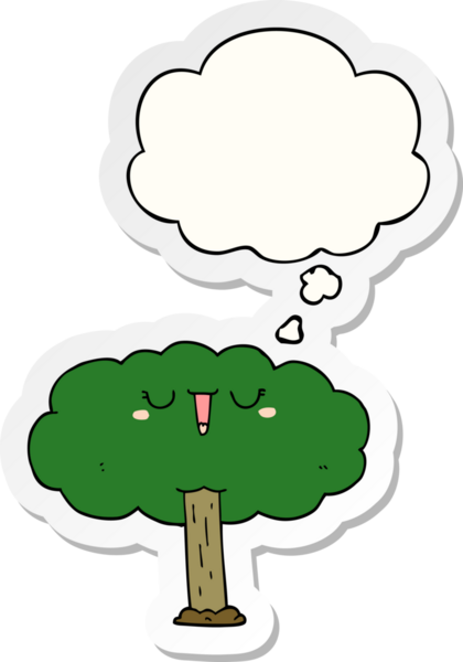 Düşünce baloncuğu insan tarafından çizilmiş bir çıkartma olan çizgi film ağacı.
