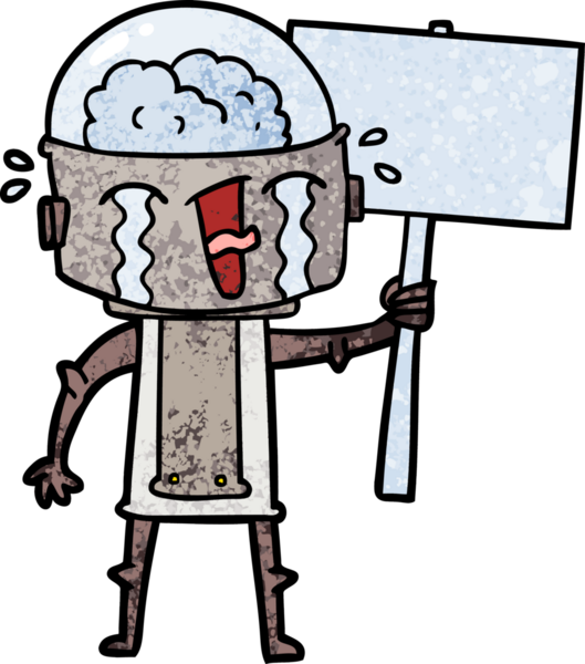 Bir insan tarafından çizilmiş ağlayan robot el sallama işareti