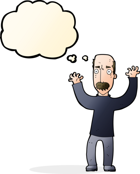 Bir insan tarafından çizilmiş düşünce balonlu kızgın baba çizgi filmi.