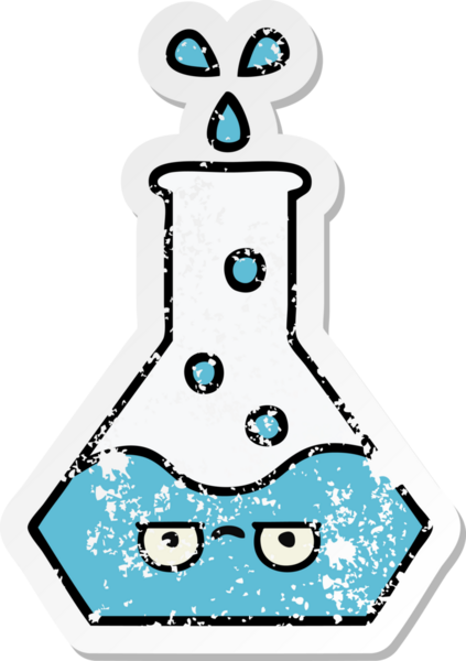 Bir insan tarafından çizilmiş sevimli bir bilim şişesinin sıkıntılı çıkartması.