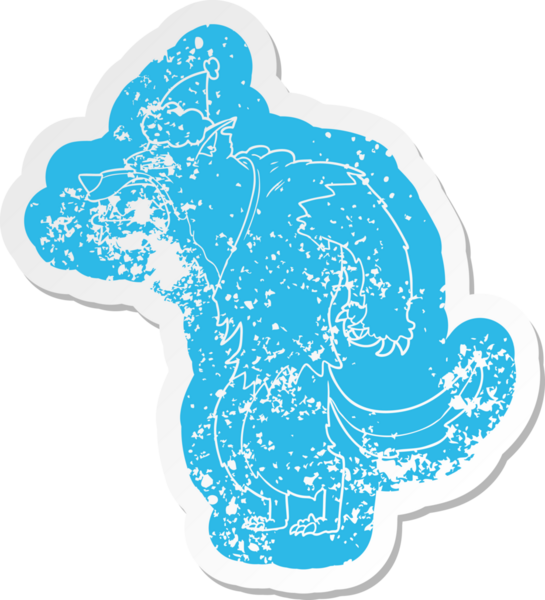 Kızgın kurt adam çizgi filmi, bir insan tarafından çizilmiş Noel Baba şapkasının çıkartması.