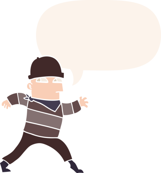 Konuşma baloncuğu olan çizgi film hırsızı bir insan tarafından çizilmiş.