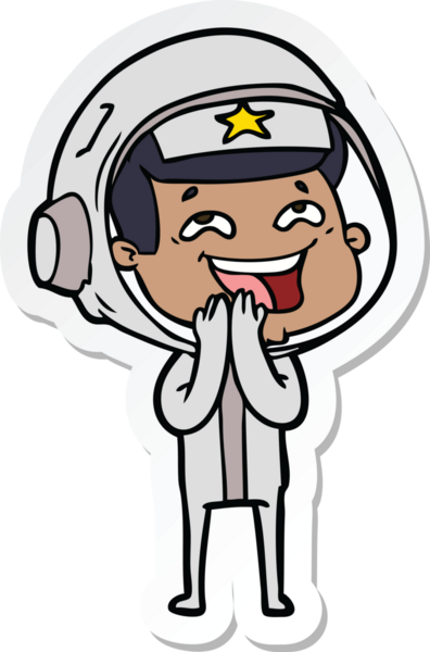 Bir insan tarafından çizilmiş, gülen astronotun çıkartması.