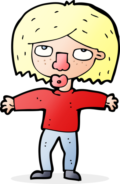 Bir insan tarafından çizilmiş yukarı bakan çizgi film kızı.