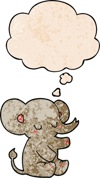 Bir insan tarafından çizilmiş grunge desenli düşünce baloncuklu çizgi film fili.
