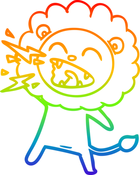 Gökkuşağı gradyan çizgi çizimi Bir insan tarafından çizilmiş kükreyen bir aslan