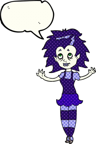 Bir insan tarafından çizilmiş serbest çizilmiş çizgi roman konuşma balonu vampir kız.