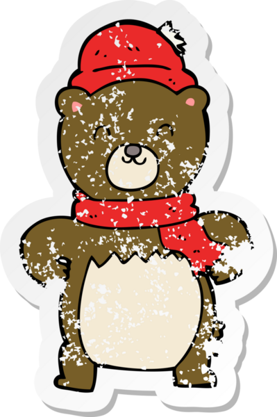 Bir insan tarafından çizilmiş şirin bir ayının sıkıntılı çıkartması.