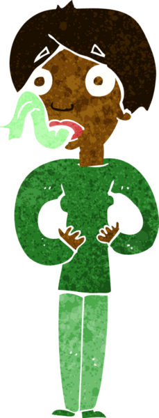 Çizgi filmdeki kadın bir insan tarafından çizilmiş dili dışarı çıkarıyor.