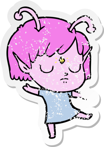 Bir insan tarafından çizilmiş uzaylı bir kızın sıkıntılı çıkartması.