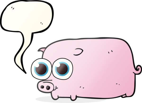 Bir insan tarafından çizilmiş büyük, güzel gözleri olan serbest konuşma balonu domuz yavrusu.