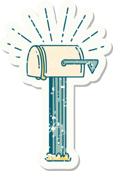 Bir insan tarafından çizilmiş eski dövme stili kapalı posta kutusu etiketi.