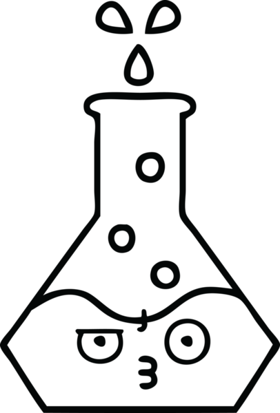 Bir insan tarafından çizilmiş bir bilim şişesinin çizgi çizimi.