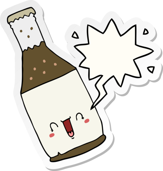 Bir insan tarafından çizilmiş konuşma balonu çıkartmalı bira şişesi.