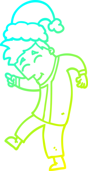 Bir insan tarafından çizilmiş noel şapkası giyen bir adamın soğuk gradyan çizimi.