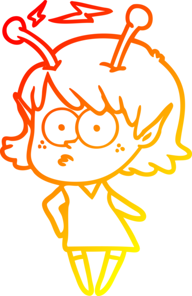 Bir insan tarafından çizilmiş bir uzaylı kız çizgi çizimi.