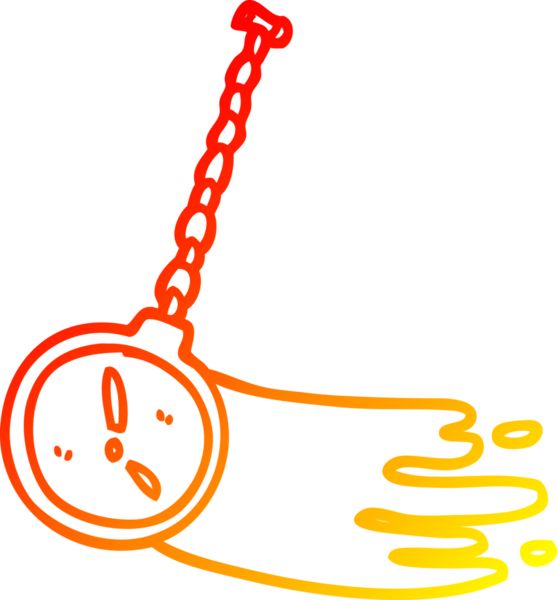 Bir insan tarafından çizilmiş, sallanan altın saatin sıcak çizgi çizgisi.